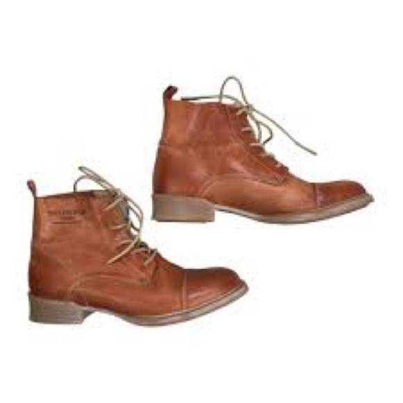 Women's Tan Leather Combat Boots - Picture 7 of 10